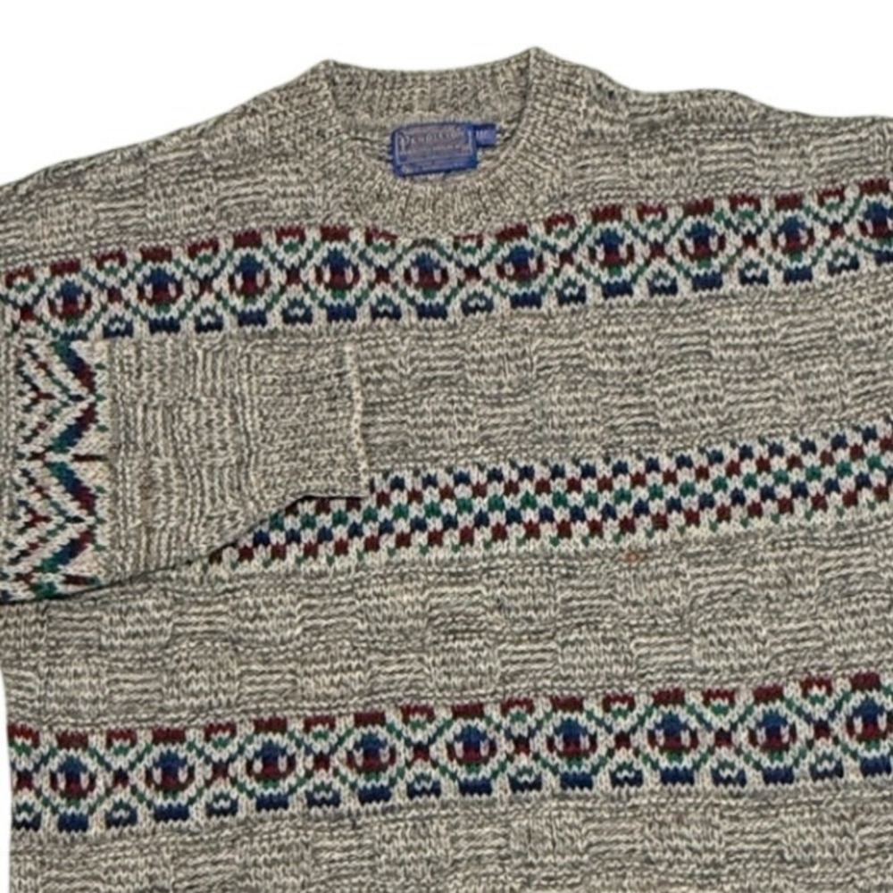 Vintage Pendleton Sweater Mens LT Large Tall Grey Wool Aztec Geometric‎ USA